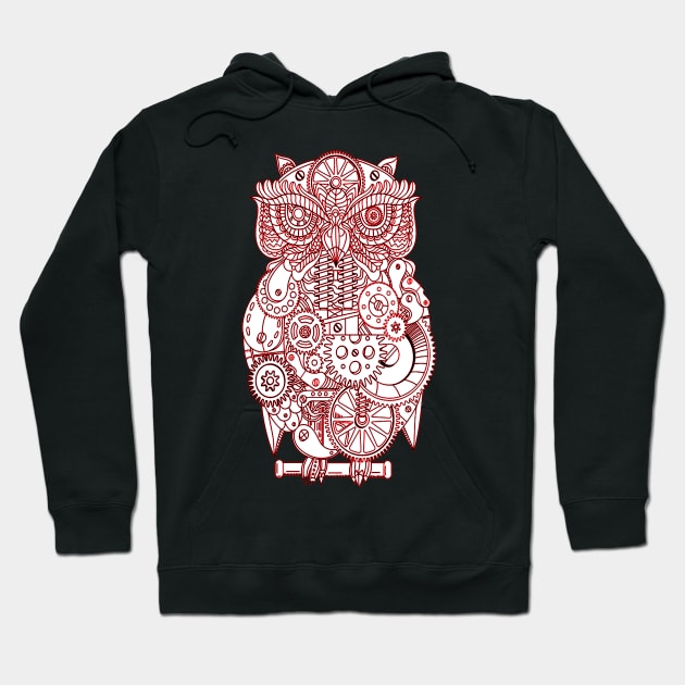 Cool Red Steampunk Owl For Owl Lovers Hoodie by Atteestude